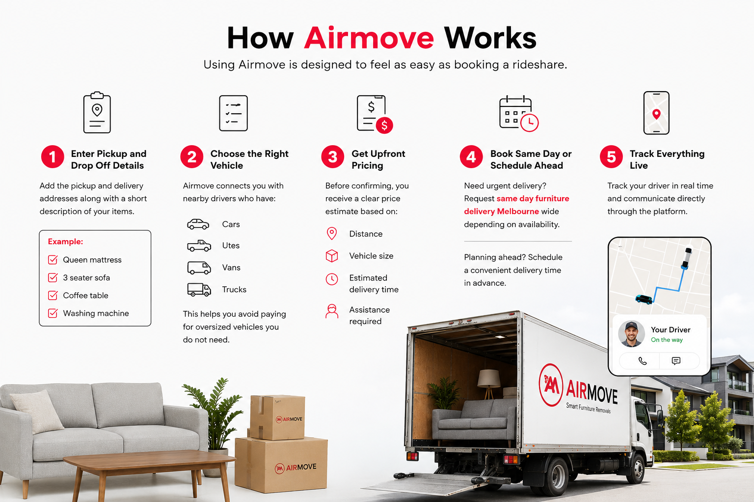 Professional furniture movers loading sofa for same day delivery