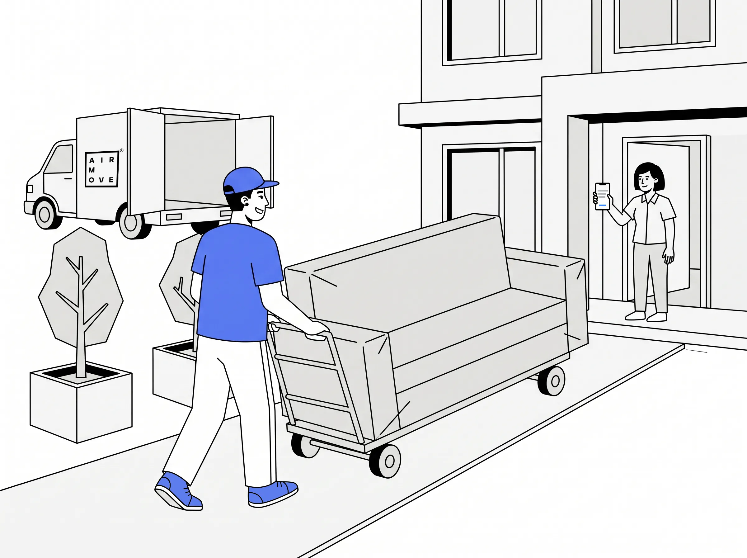 Delivery driver carrying a sofa into a customer's home