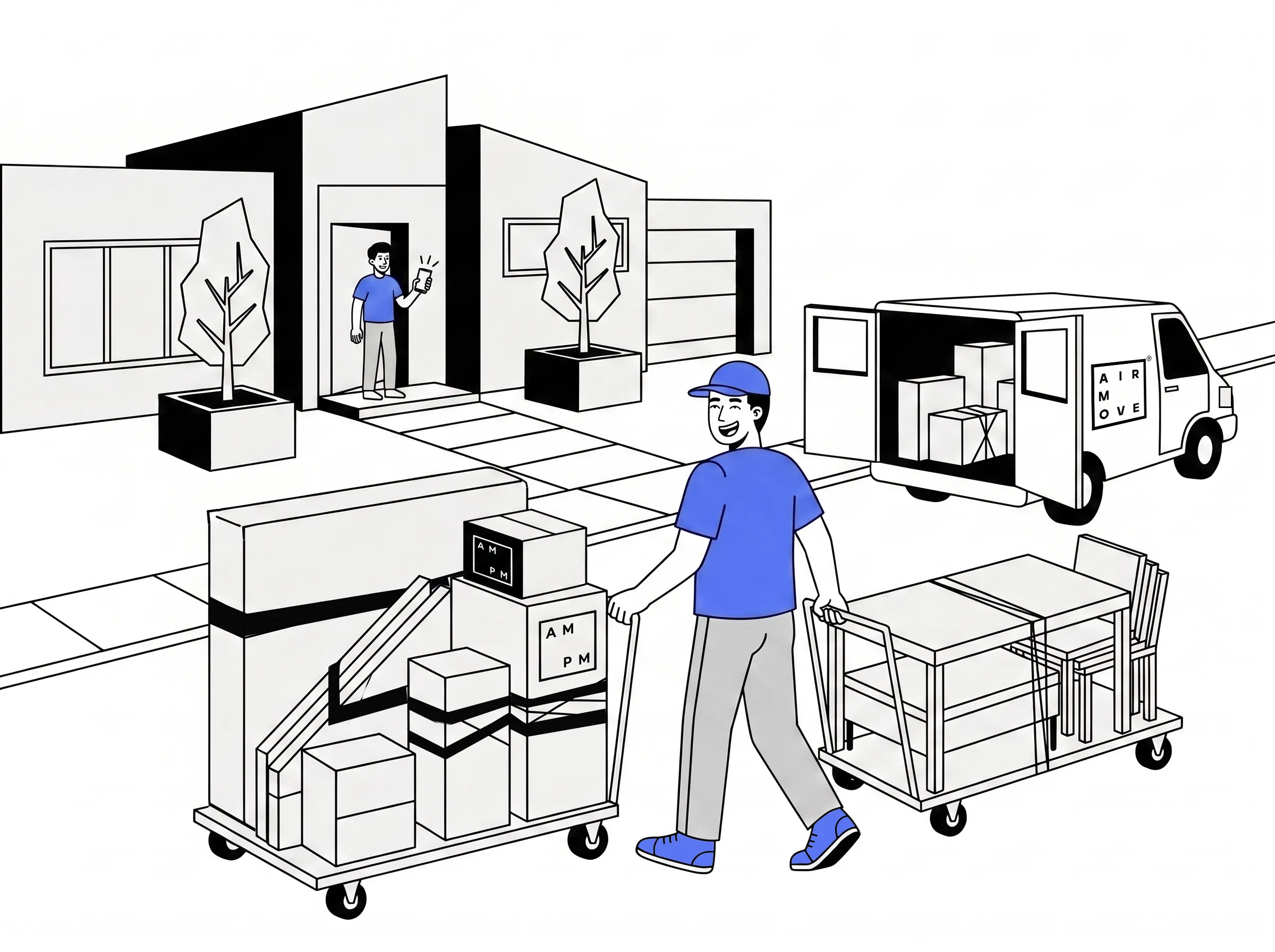 Mover carrying furniture into an apartment building for delivery