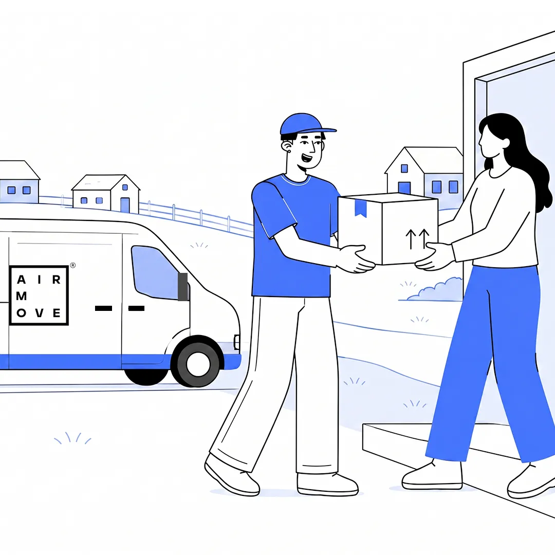 Delivery van and driver handing off a package for regional deliveries