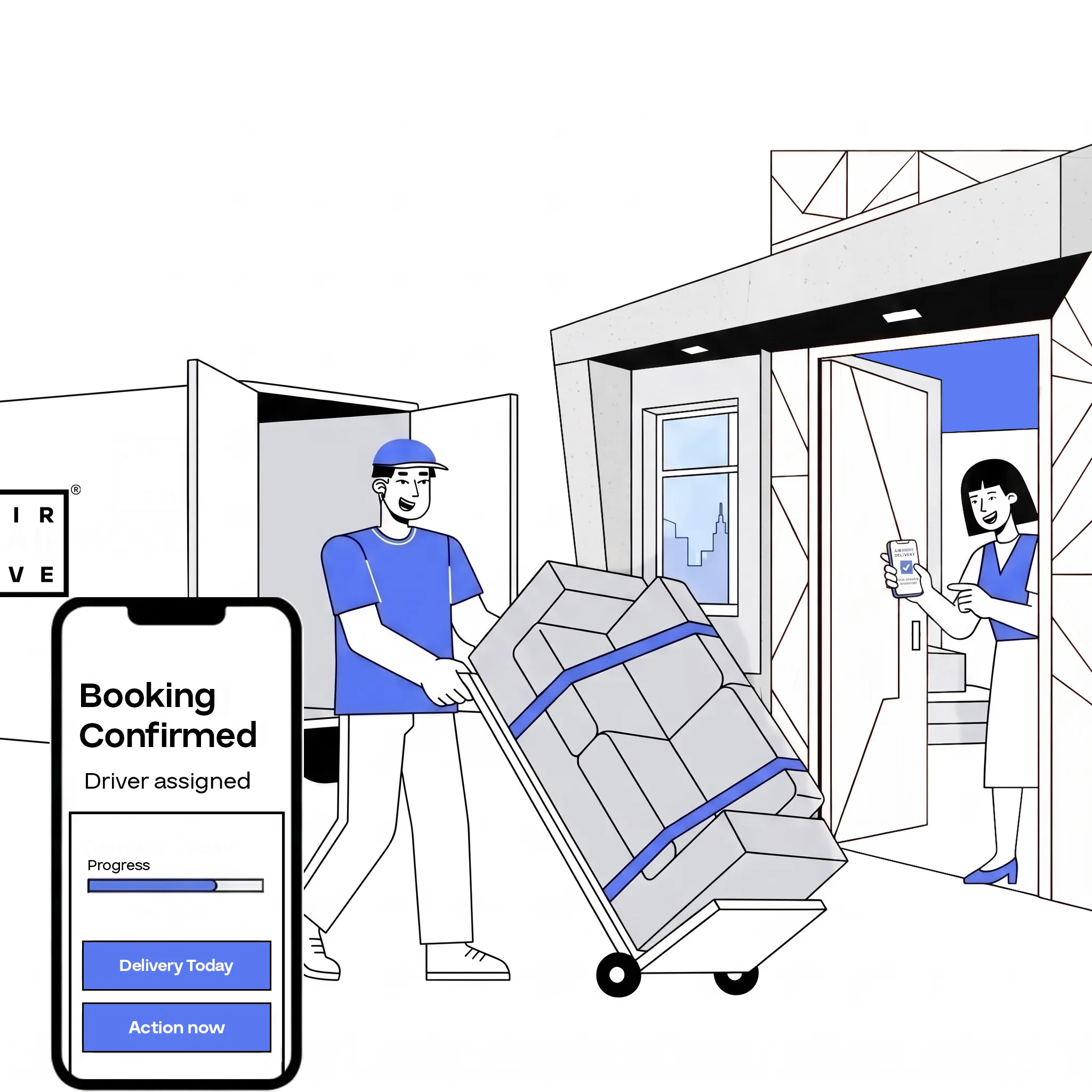 Courier handing a package to a customer for same-day delivery