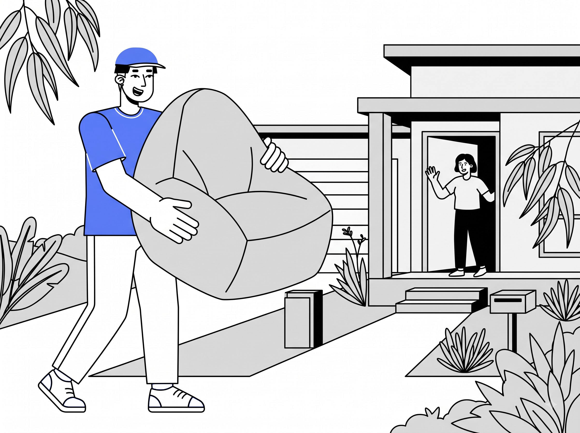 Delivery partner carrying a large beanbag to a home for beanbag delivery