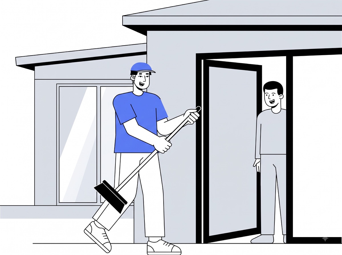 Delivery partner bringing a broom to a home for broom delivery