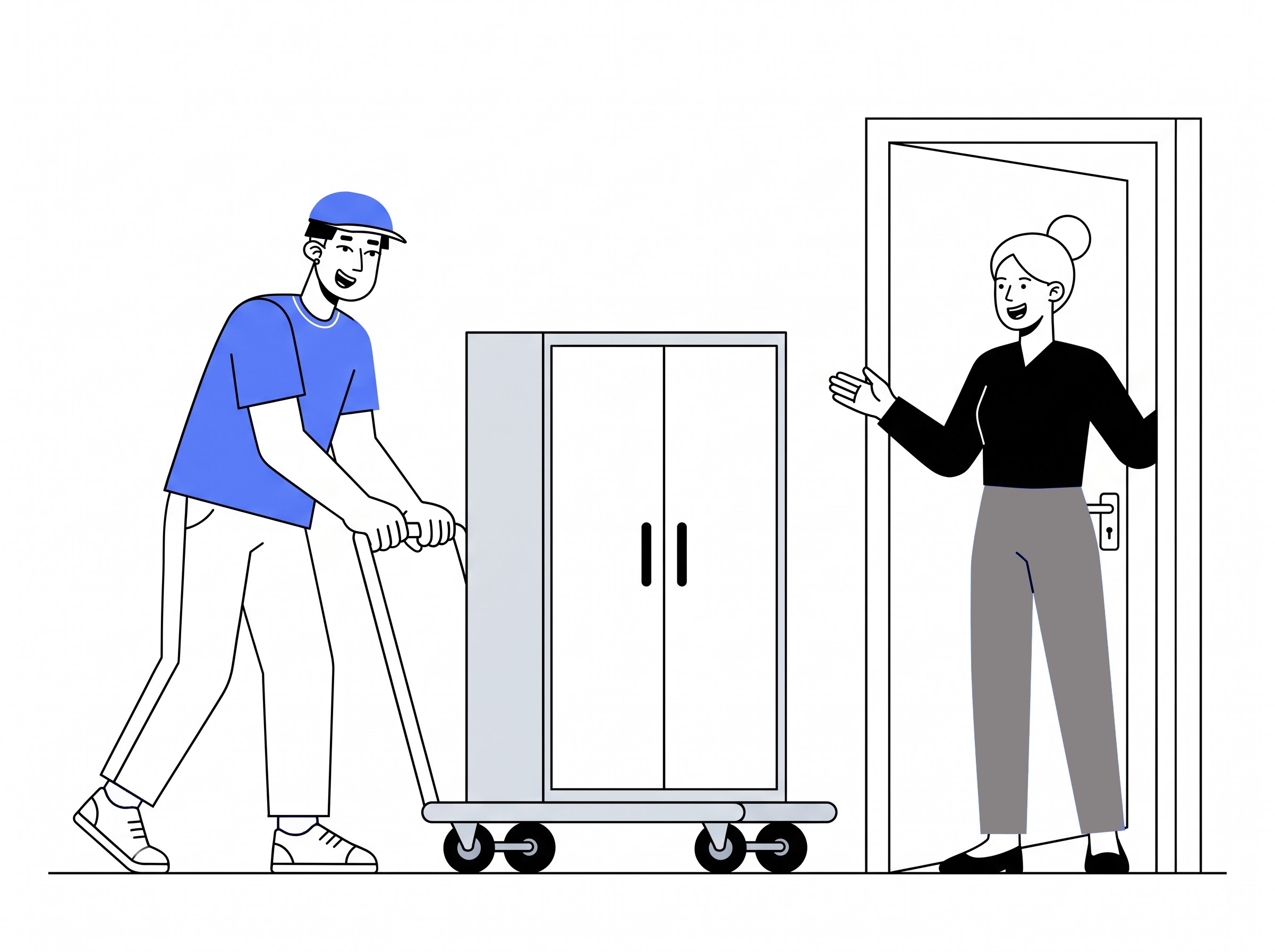 Delivery partner moving a cabinet into a home