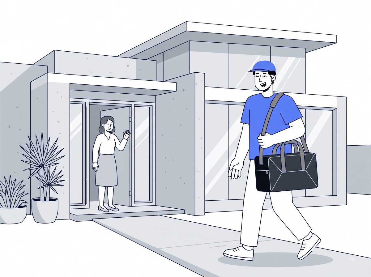 Delivery partner carrying a duffle bag to a home for duffle bag delivery