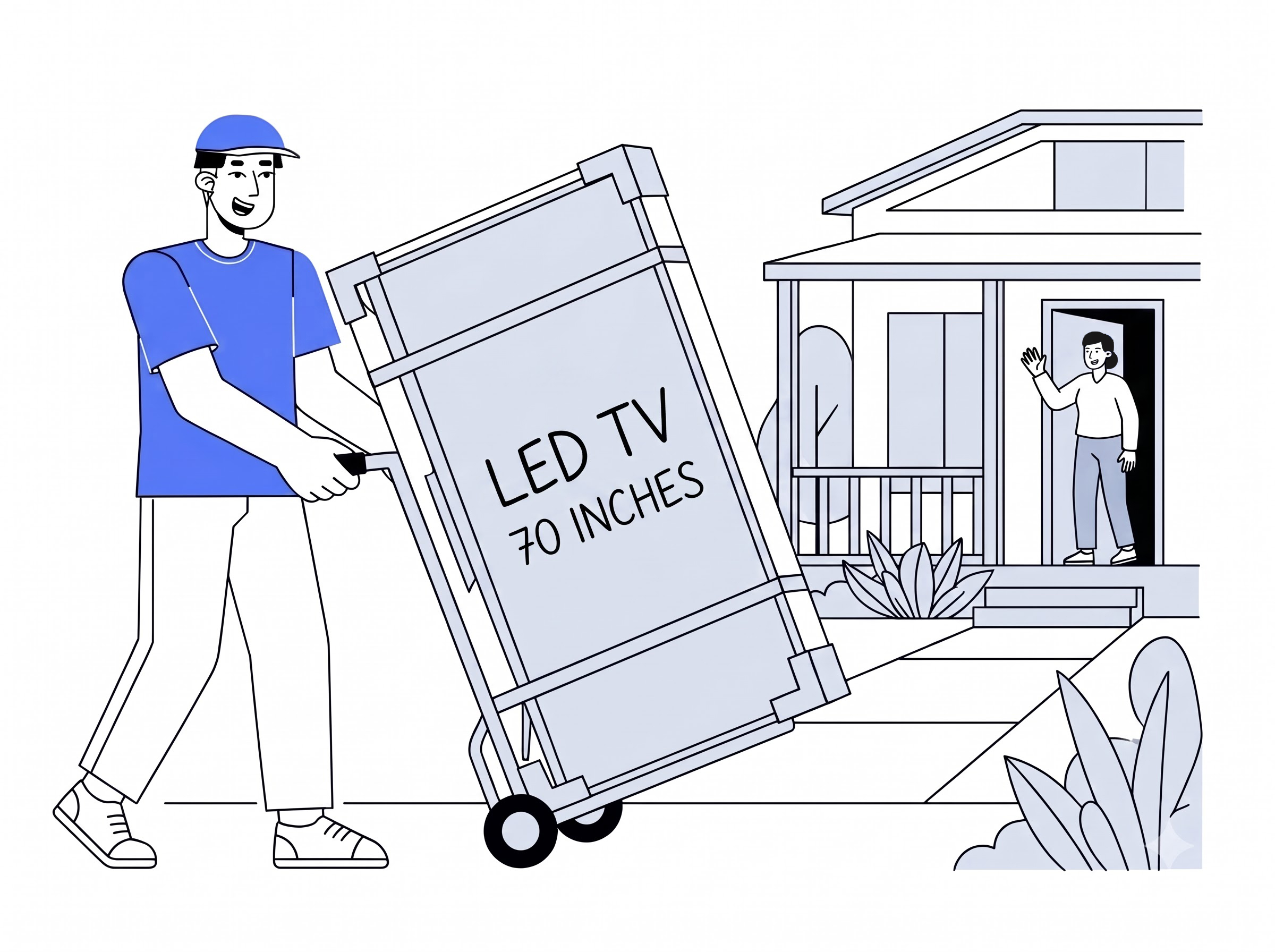 Delivery partner moving an LED LCD TV up to 70 inches into a home