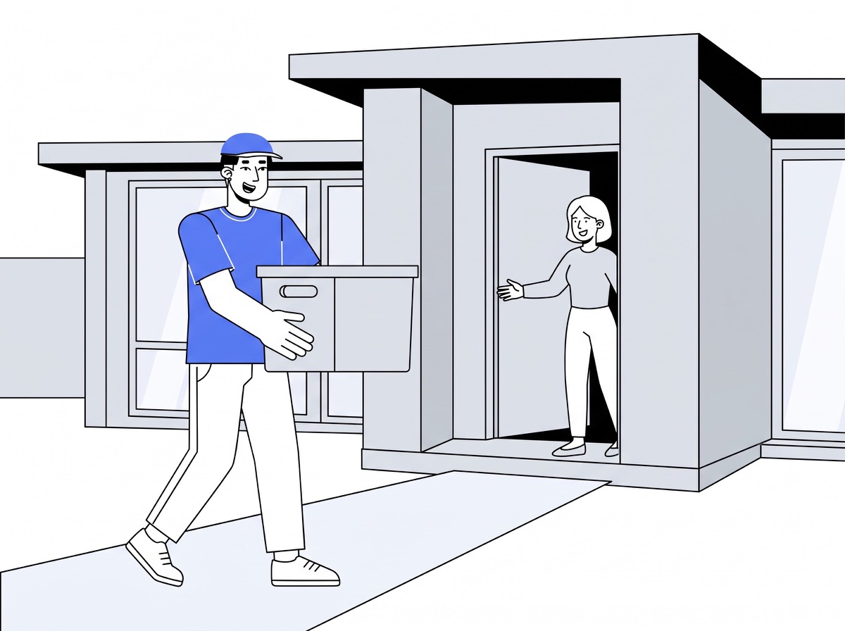 Delivery partner carrying a linen basket to a home for linen basket delivery