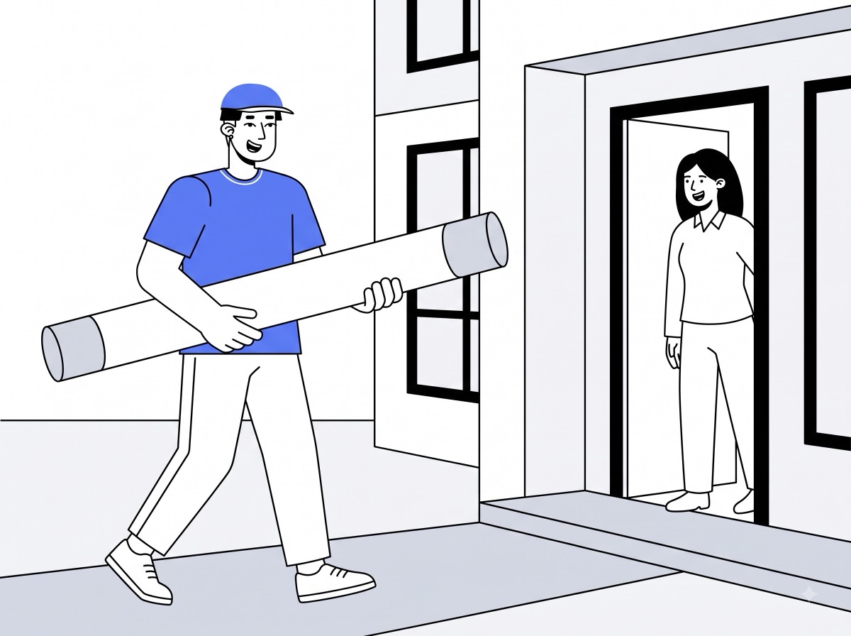 Delivery partner carrying a mailing tube to a home for mailing tube and poster tube delivery