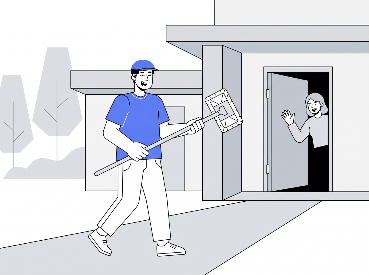 Delivery partner bringing a mop to a home for mop delivery