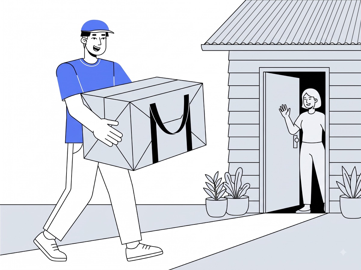 Delivery partner carrying a moving bag to a home for moving bag delivery