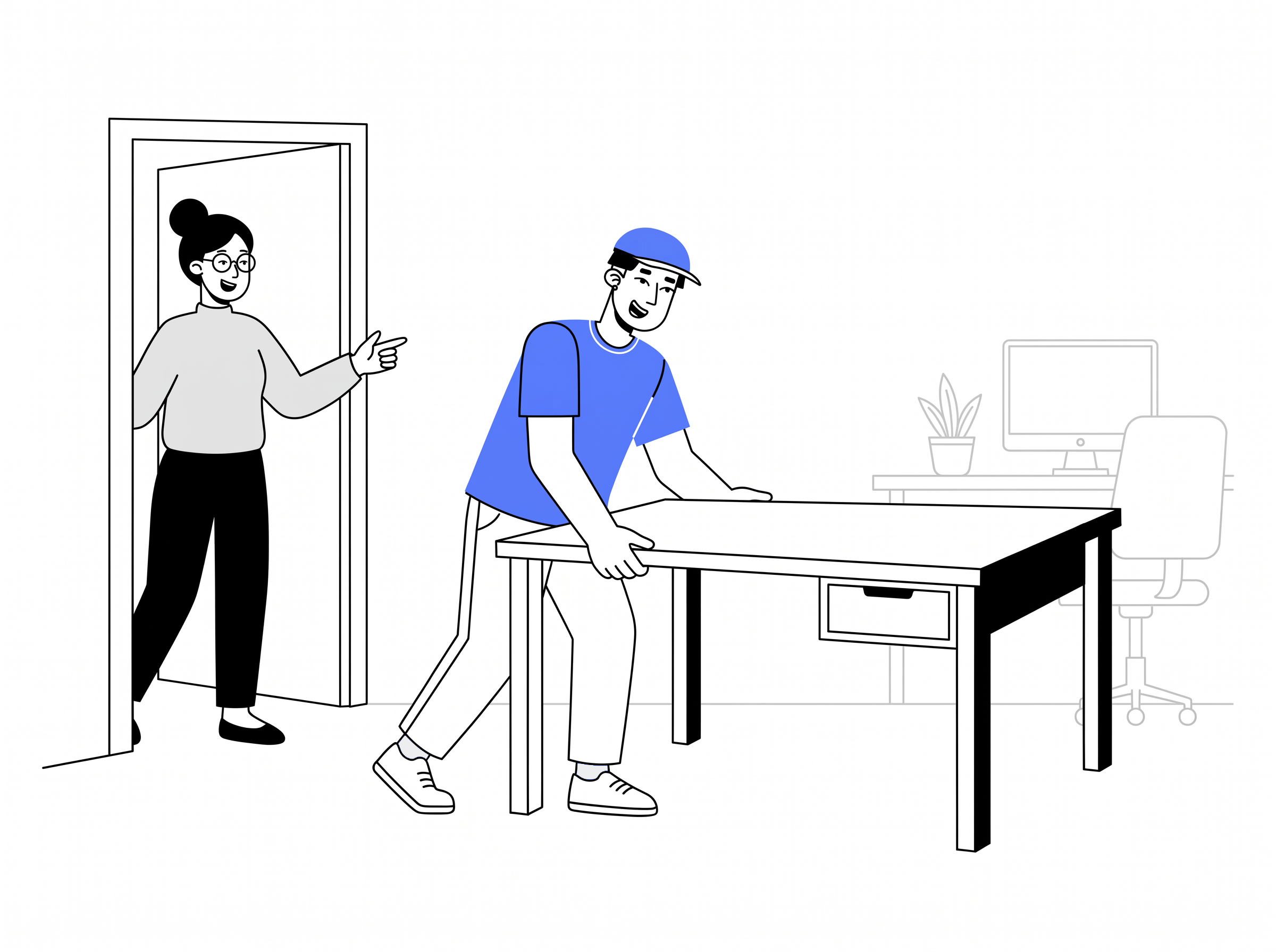 Delivery partner moving a office desk into a home
