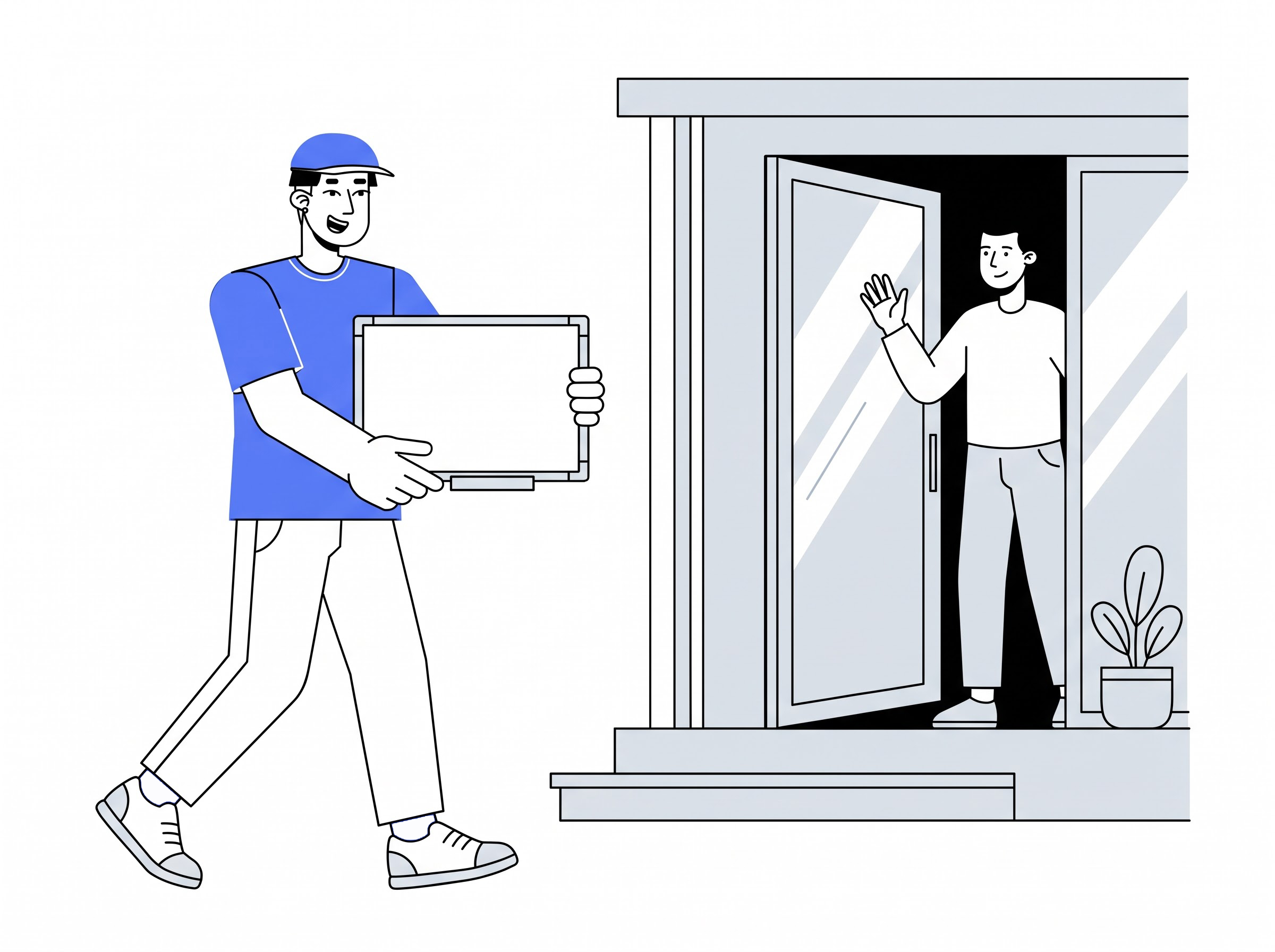 Delivery partner moving a small whiteboard into a home