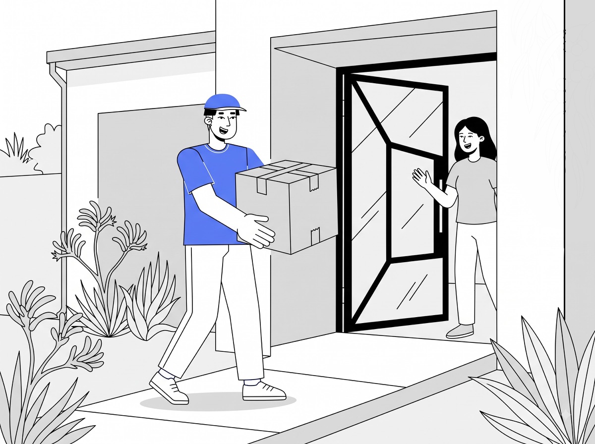 Delivery partner carrying a standard moving box to a home for standard moving box delivery