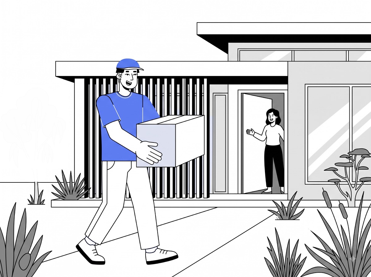 Delivery partner carrying a tea chest carton to a home for tea chest carton delivery