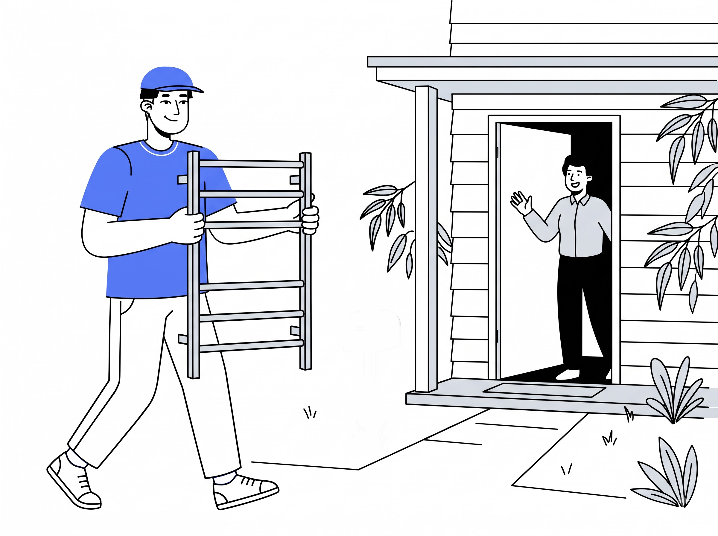 Delivery partner moving a towel heater into a home