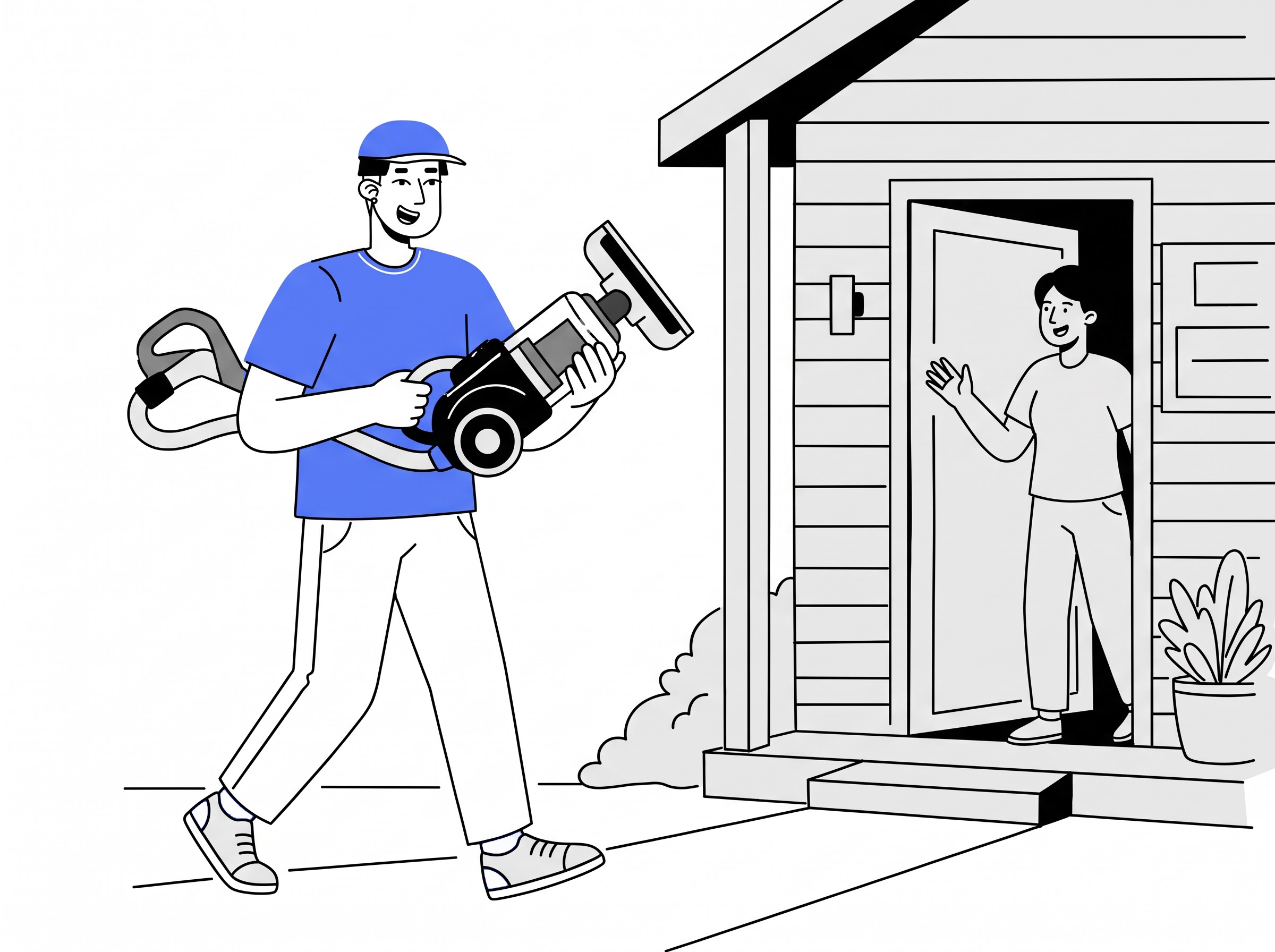 Delivery partner moving a vacuum cleaner into a home