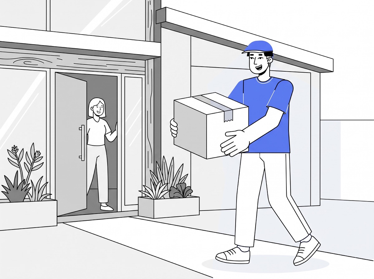 Delivery partner carrying a wine carton to a home for wine carton delivery